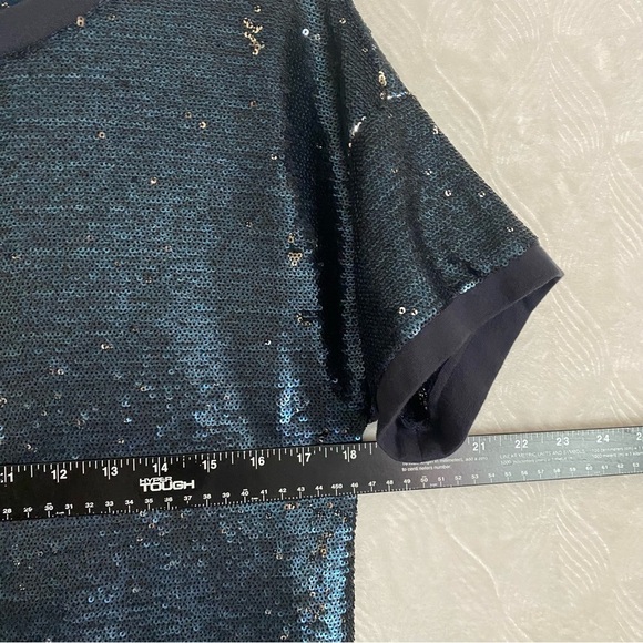 Anthropologie Moulinette Soeurs Interstellar Sequin Dress Blue Sz Small Shift - Picture 10 of 12